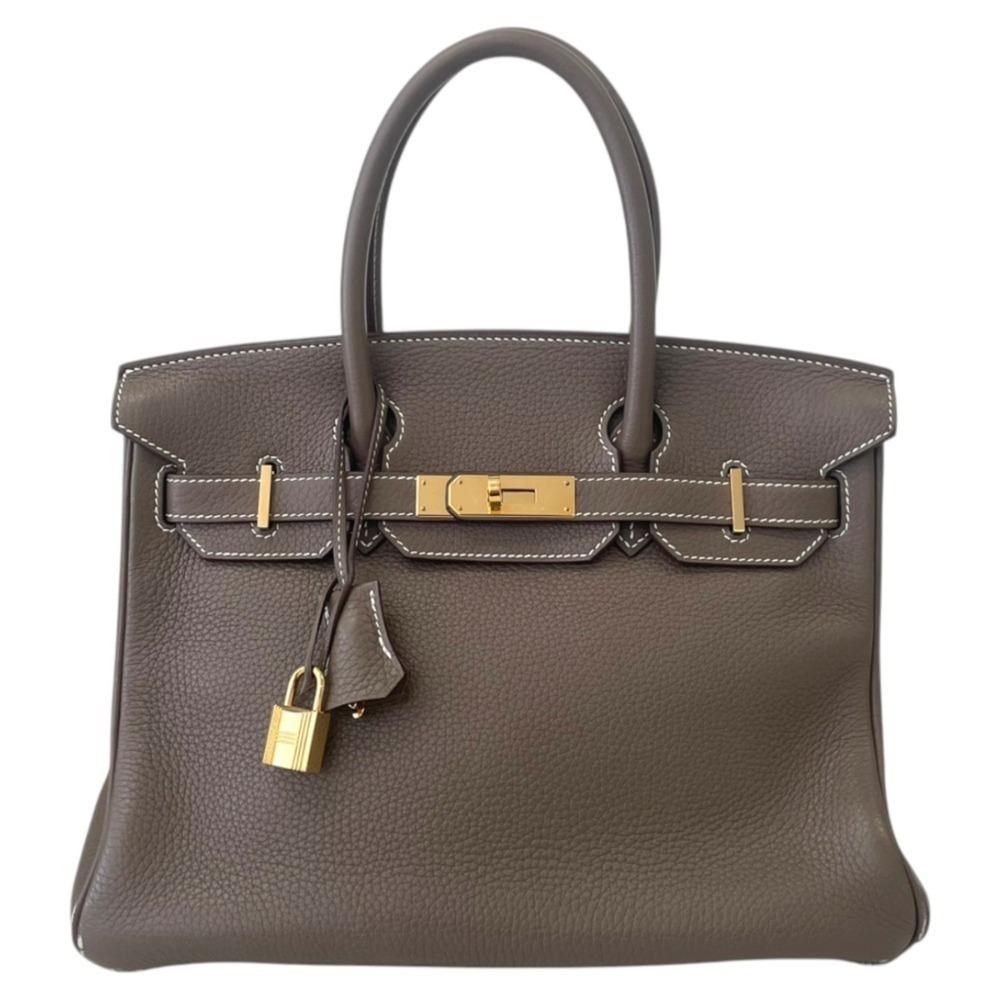 HERMES Birkin 30 Taurillon Clemence Handbag Etoupe Gold Hardware Women's